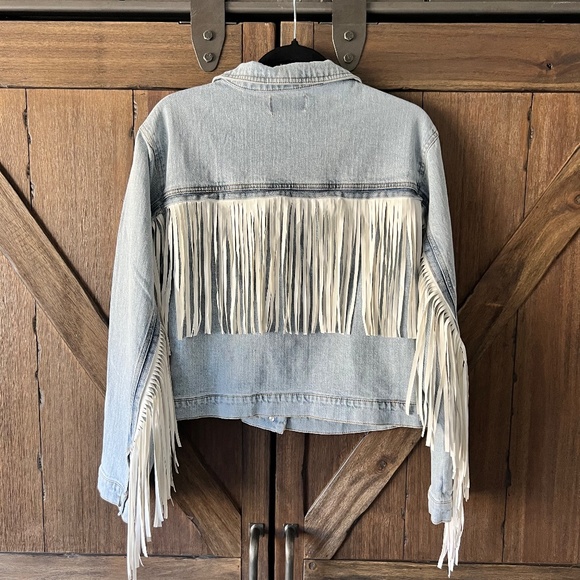NWT VIGOSS Denim Faux Leather Fringe Jacket Size Large - Picture 4 of 10